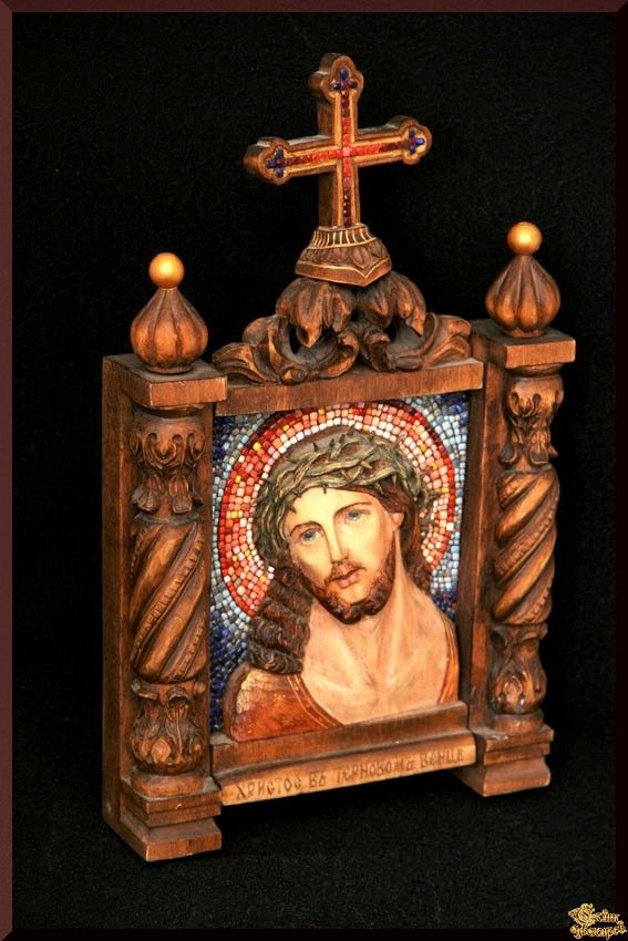 Резная икона с мозаикой Иисус